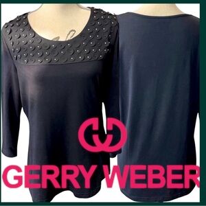 Gerry Weber Black 3/4 Sleeve Circle Embellished Yoke Top (M/L)